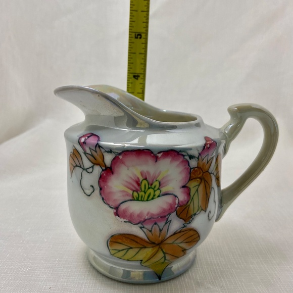 Vintage Asian Creamer Lusterware Hand Painted Floral Design - Picture 10 of 11